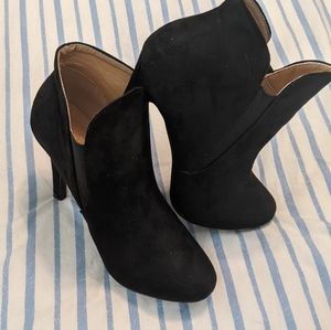 Black suede high heel ankle booties size 9